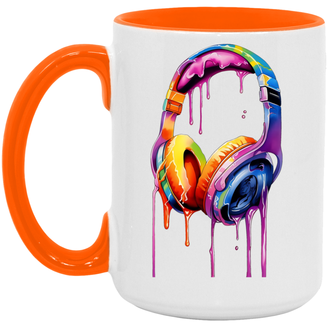 Mug: Melting Headphone Watercolor  15OZ   Accent Mug