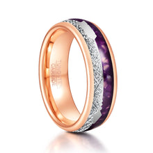 Load image into Gallery viewer, Purple and Rose Gold Arrow Tungsten Ring
