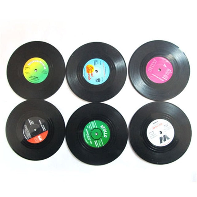 6-pc Vinyl Disk Coasters With Vinyl Record Player Holder